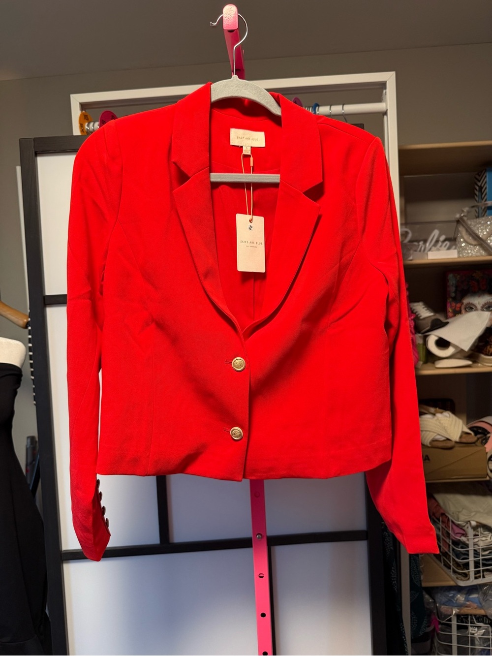 Skies Are Blue Cropped Blazer | NWT | Size Small | Bold Red Tailored Jacket